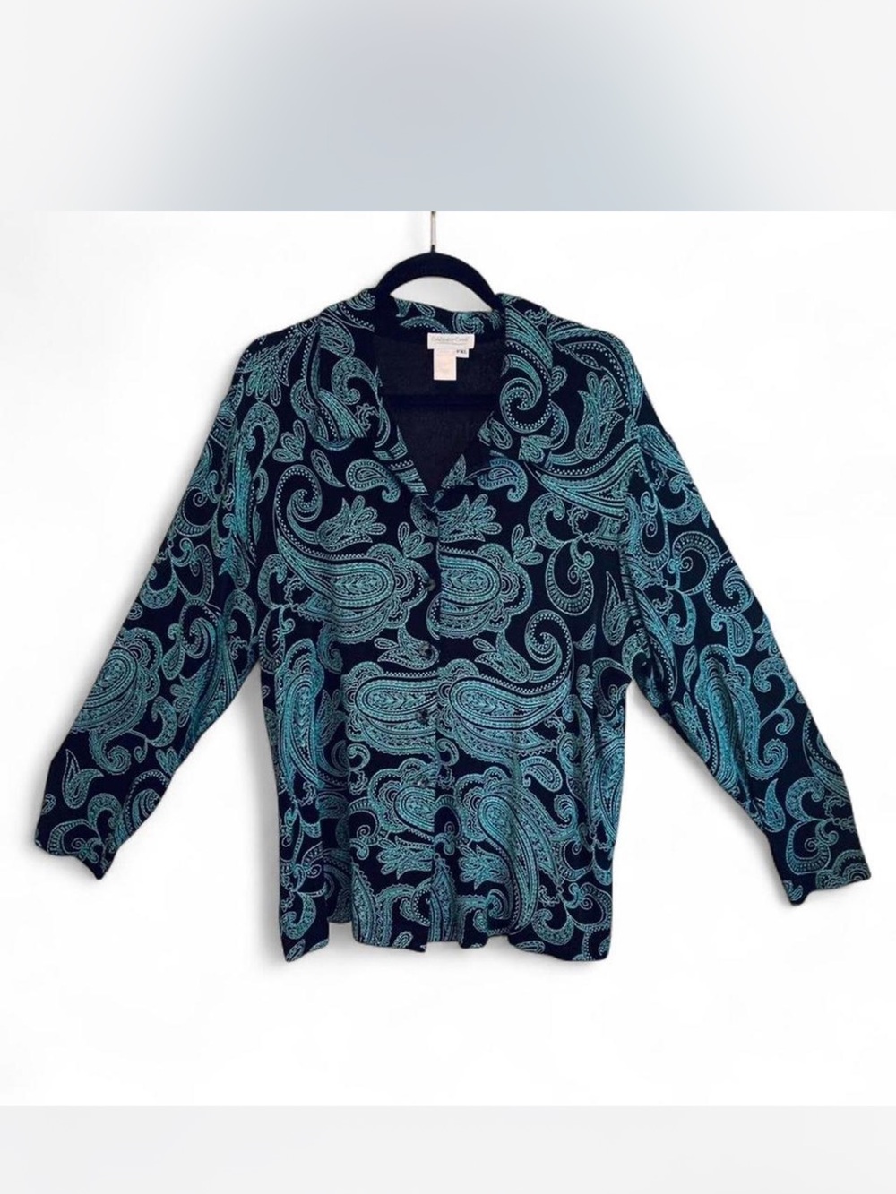 Cottsgecore Business Coldwater Creek Teal Paisley Button-Up Blouse size PXL